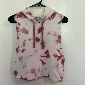 Pink/White Tie-Dye Soft Knit Hooded Crop Tank